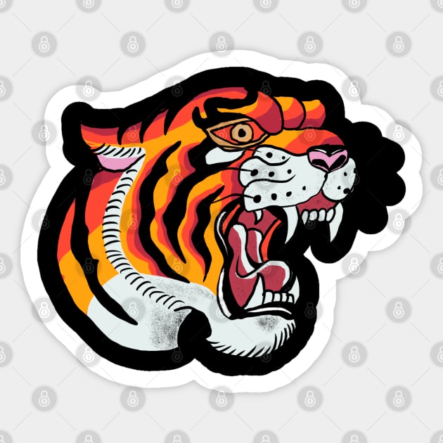 American Traditional Tiger Sticker by BadDrawnStuff